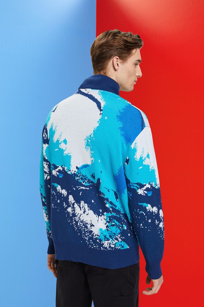 Sweter z zamkiem i falistym wzorem, BLUE, detail image number 3