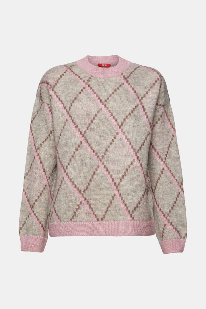 Sweter w kratkę z mieszanki wełnianej, LIGHT TAUPE, detail image number 5