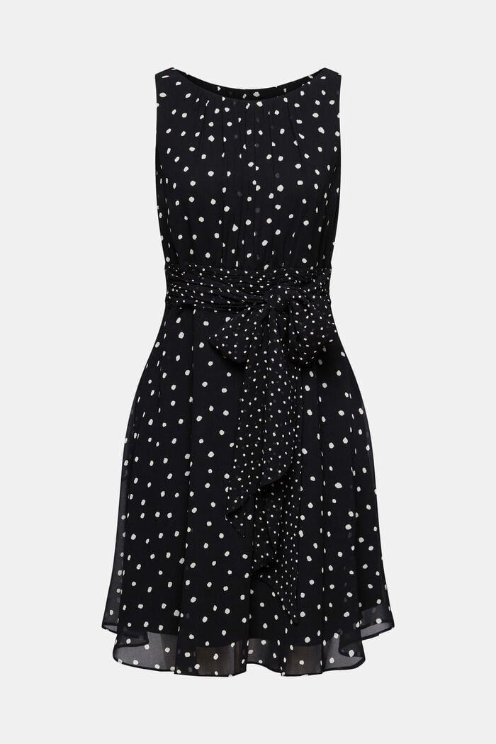 Z recyklingu: szyfonowa sukienka z marszczoną talią, BLACK, detail image number 8