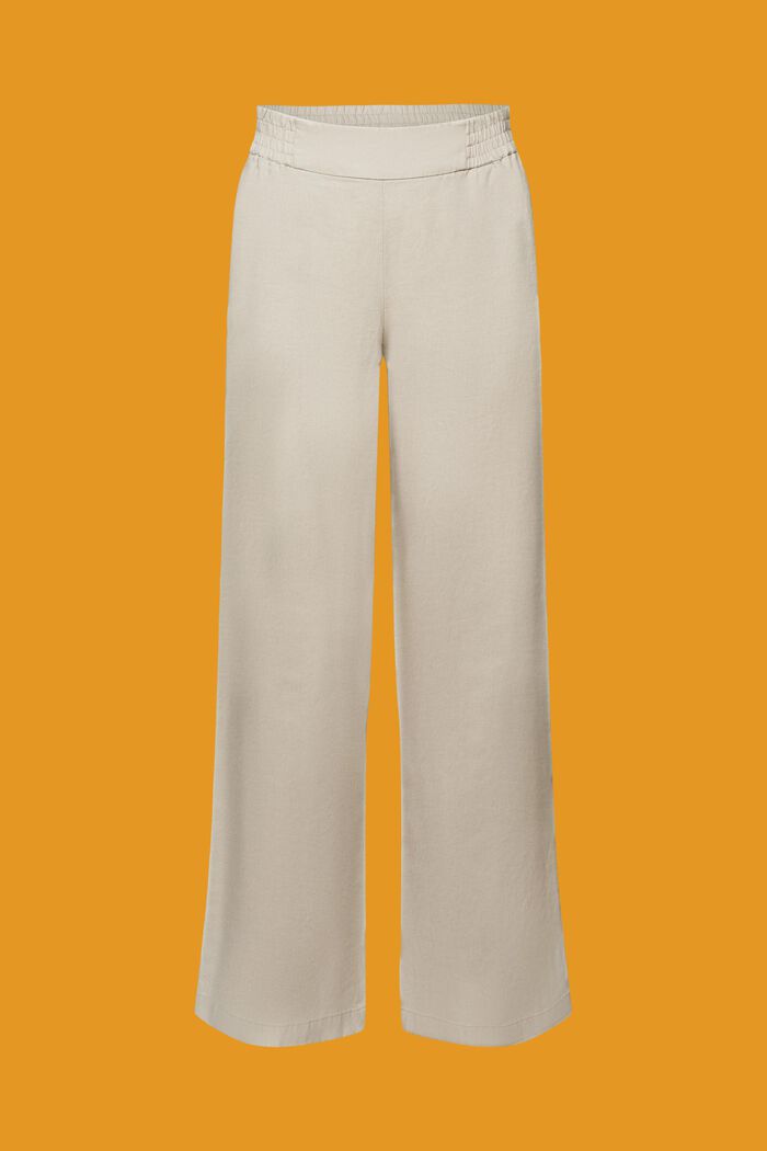 Lniane spodnie na gumce z szerokimi nogawkami, LIGHT TAUPE, detail image number 7