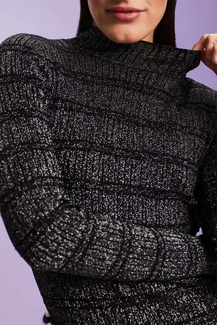 Połyskujący sweter z półgolfem, LENZING™ ECOVERO™, BLACK, detail image number 3