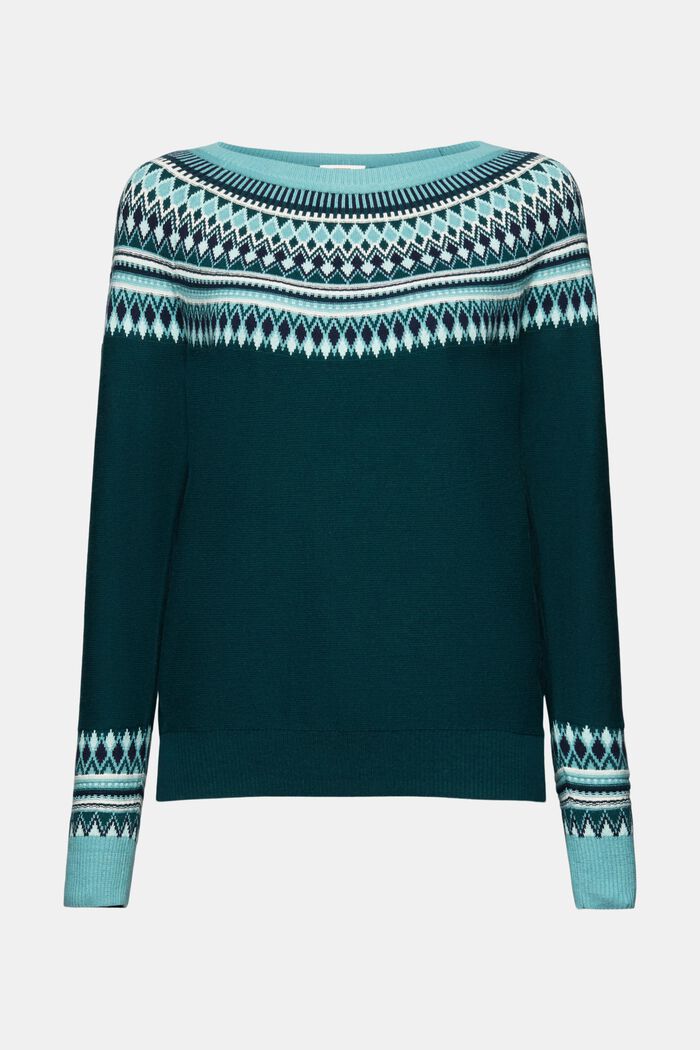 Żakardowy sweter z bawełny, EMERALD GREEN, detail image number 6