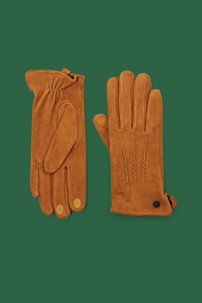 Zamszowe rękawiczki do ekranów dotykowych, CARAMEL, detail image number 0