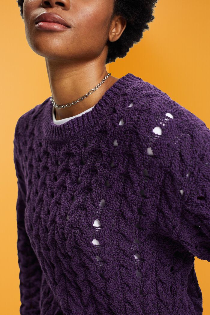 Sweter o grubym splocie w warkocze, DARK PURPLE, detail image number 2