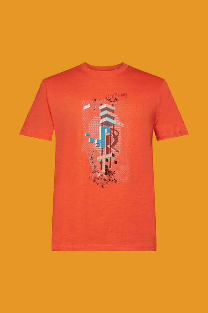 Bawełniany T-shirt z nadrukiem z przodu, fason slim fit, ORANGE RED, detail image number 5