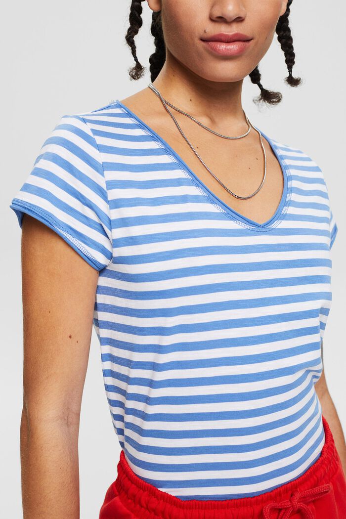Pasiasty T-shirt z bawełny organicznej, LIGHT BLUE LAVENDER, detail image number 0