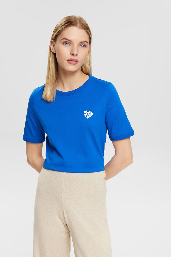 Bawełniany T-shirt z logo w kształcie serca, BLUE, detail image number 0