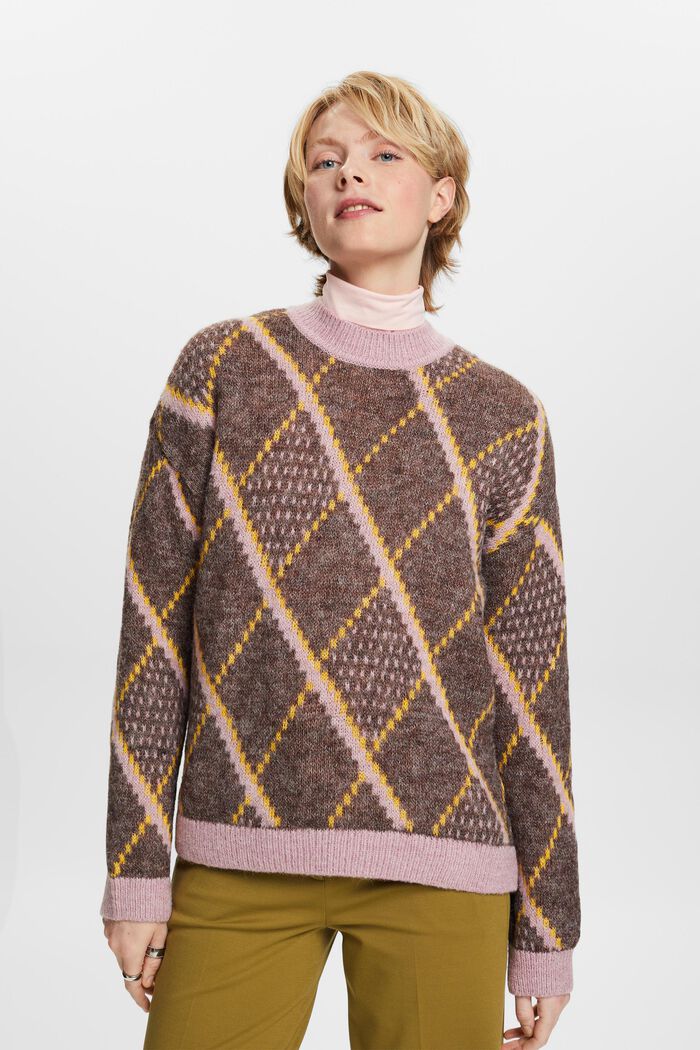 Sweter w kratkę z mieszanki wełnianej, TOFFEE, detail image number 0