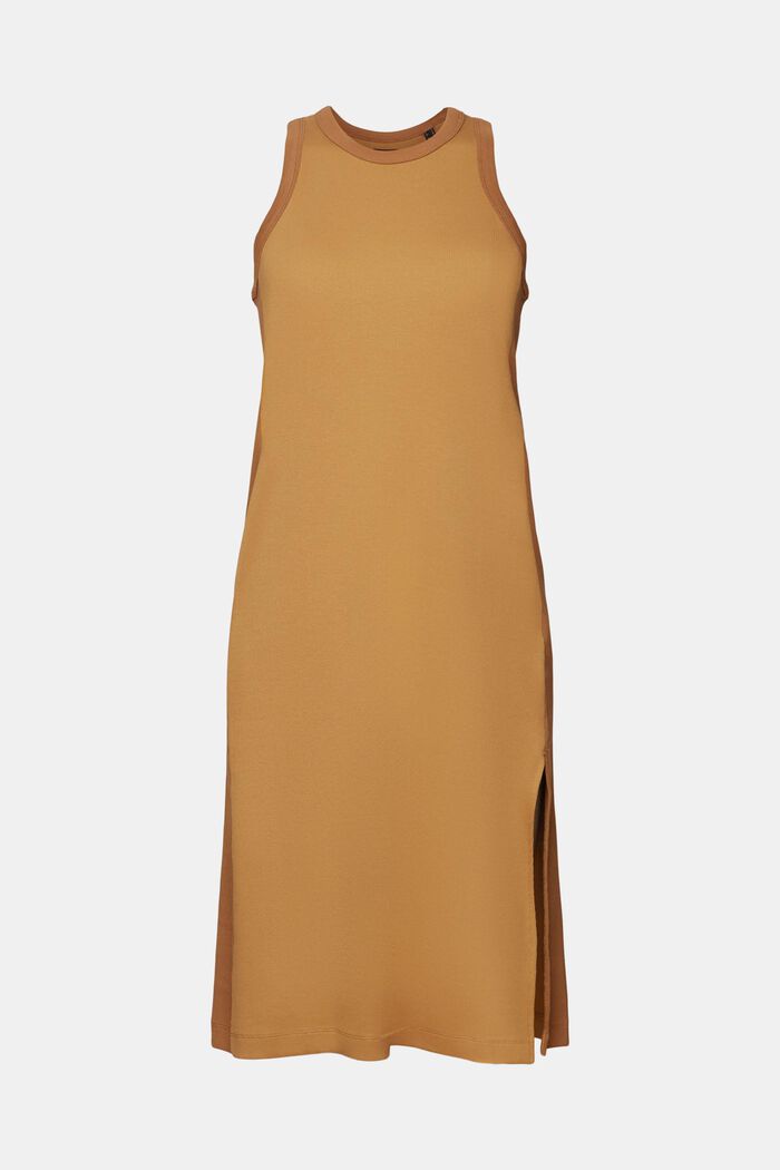 Sukienka midi z prążkowanego dżerseju, elastyczna bawełna, TOFFEE, detail image number 6