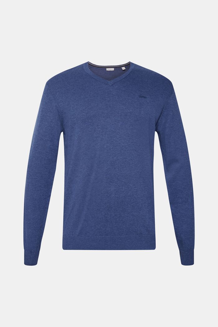 Sweter z dekoltem w serek, 100% bawełny, DARK BLUE, detail image number 0