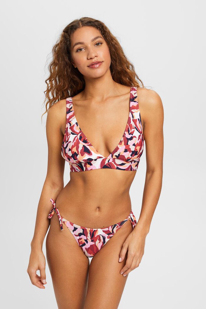 Wyściełany top bikini z kwiatowym nadrukiem, DARK RED, detail image number 1