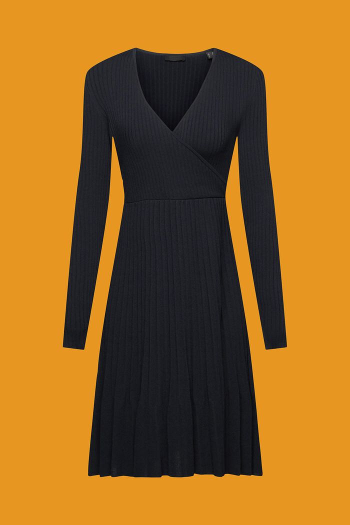 Plisowana sukienka kopertowa z długim rękawem, BLACK, detail image number 6