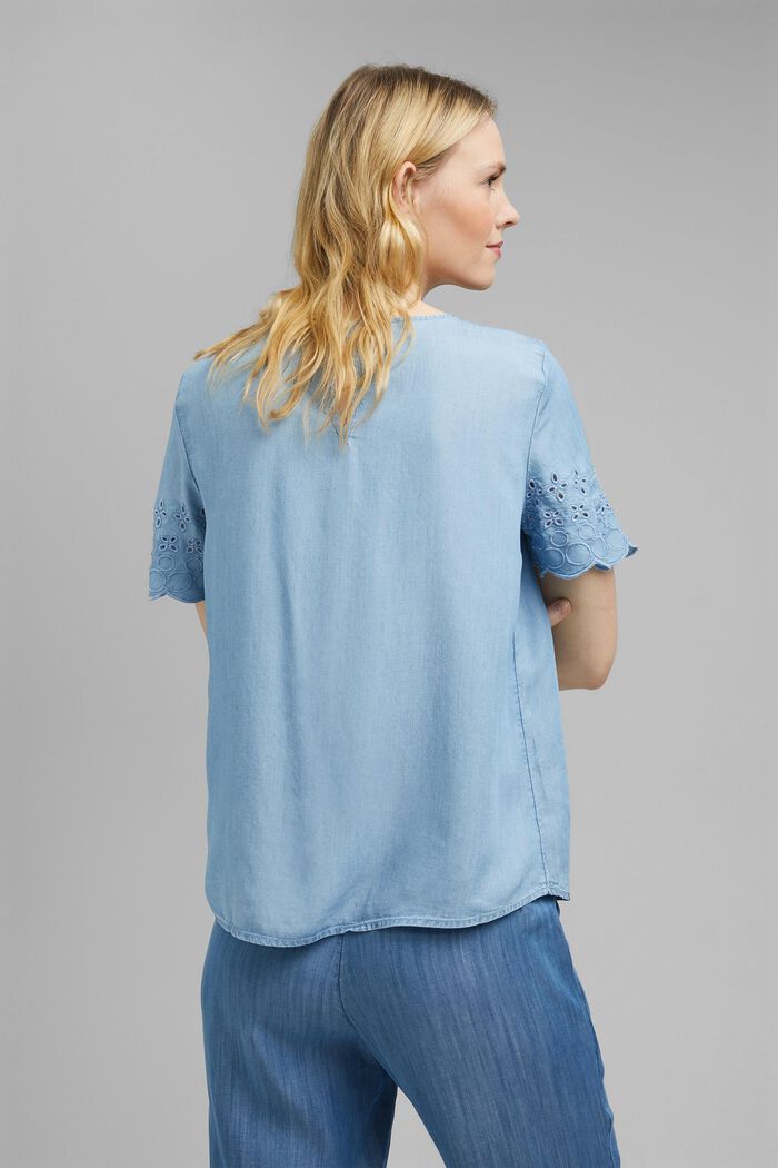 Z włókna TENCEL™: dżinsowa bluzka z haftem, BLUE LIGHT WASHED, detail image number 3