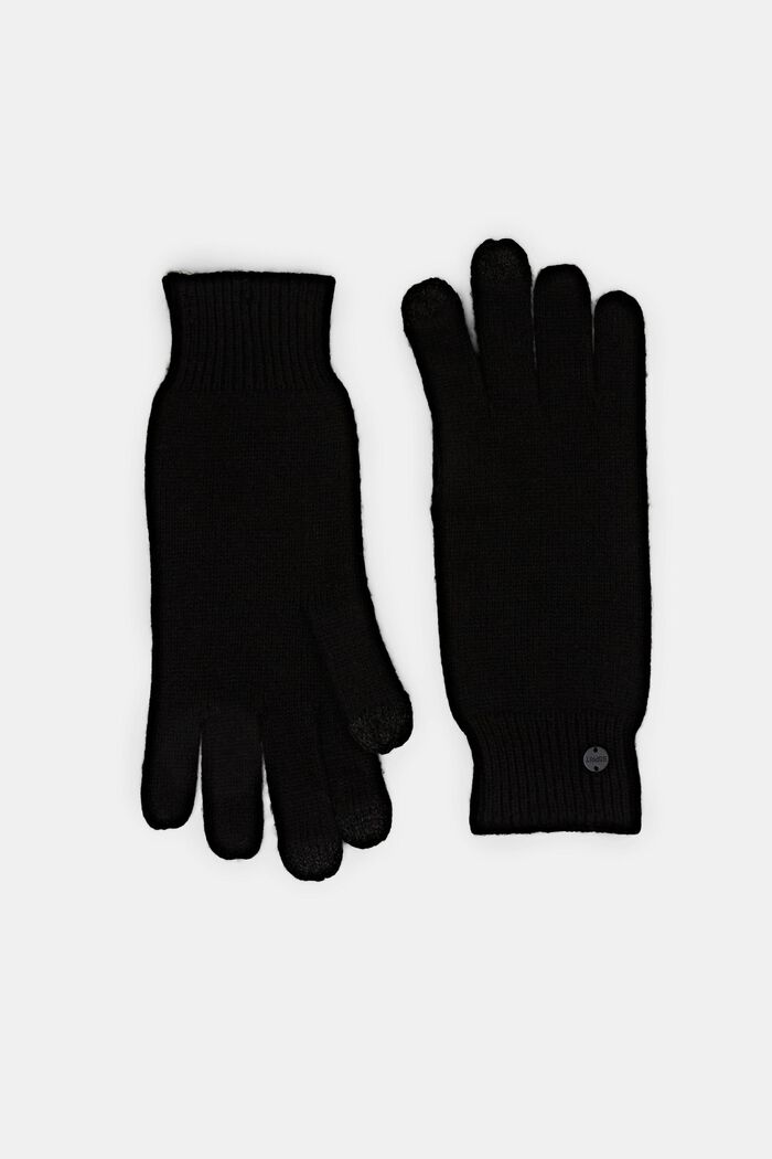 Rękawiczki z prążkowanej dzianiny, BLACK, detail image number 0