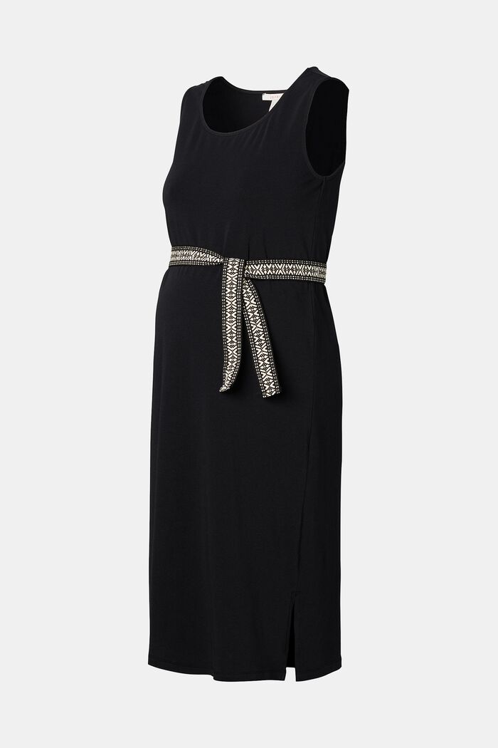 Dżersejowa sukienka z wiązanym paskiem, bawełna organiczna, BLACK INK, detail image number 4