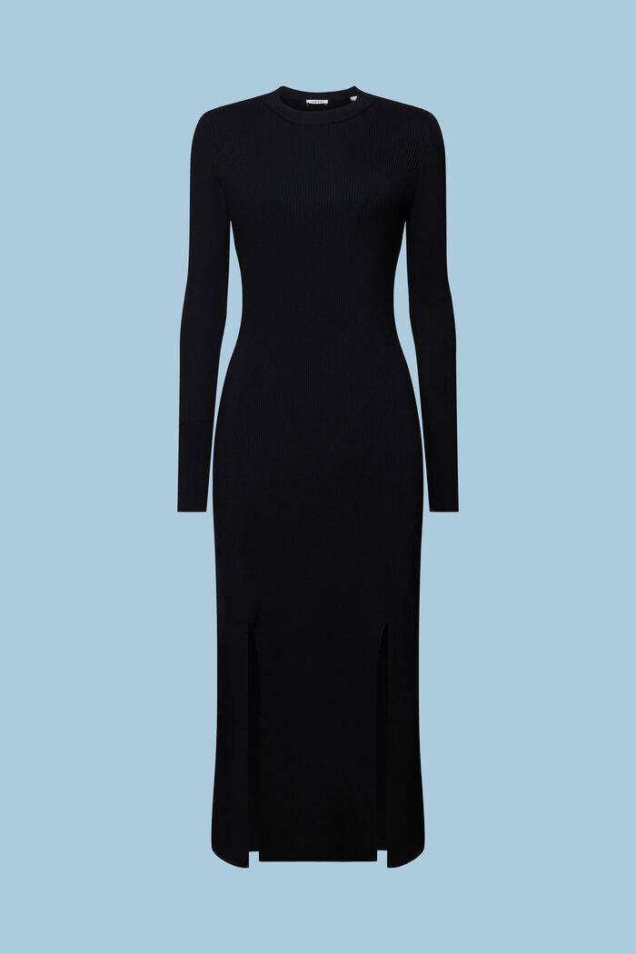 Sukienka midi z prążkowanej dzianiny, BLACK, detail image number 6