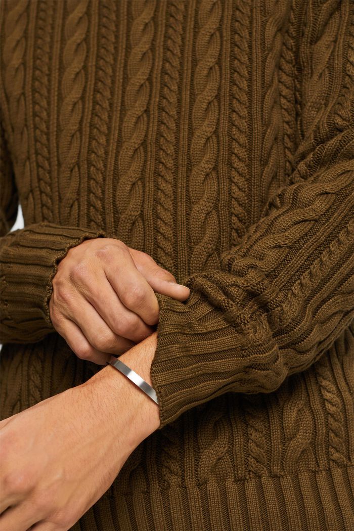 Sweter z bawełnianej dzianiny w warkocze, DARK KHAKI, detail image number 2