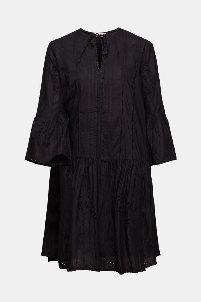 Sukienka z ażurową koronką i haftem, BLACK, detail image number 6