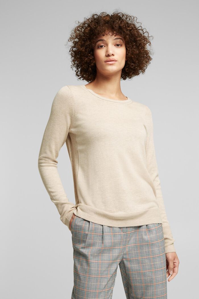 Sweter z dłuższym tyłem, z mieszanki z bawełną ekologiczną, SAND, detail image number 0