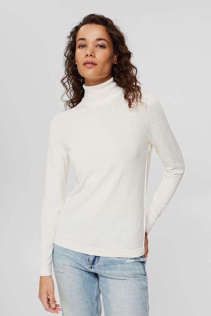 Sweter z golfem i bawełną organiczną, OFF WHITE, detail image number 0