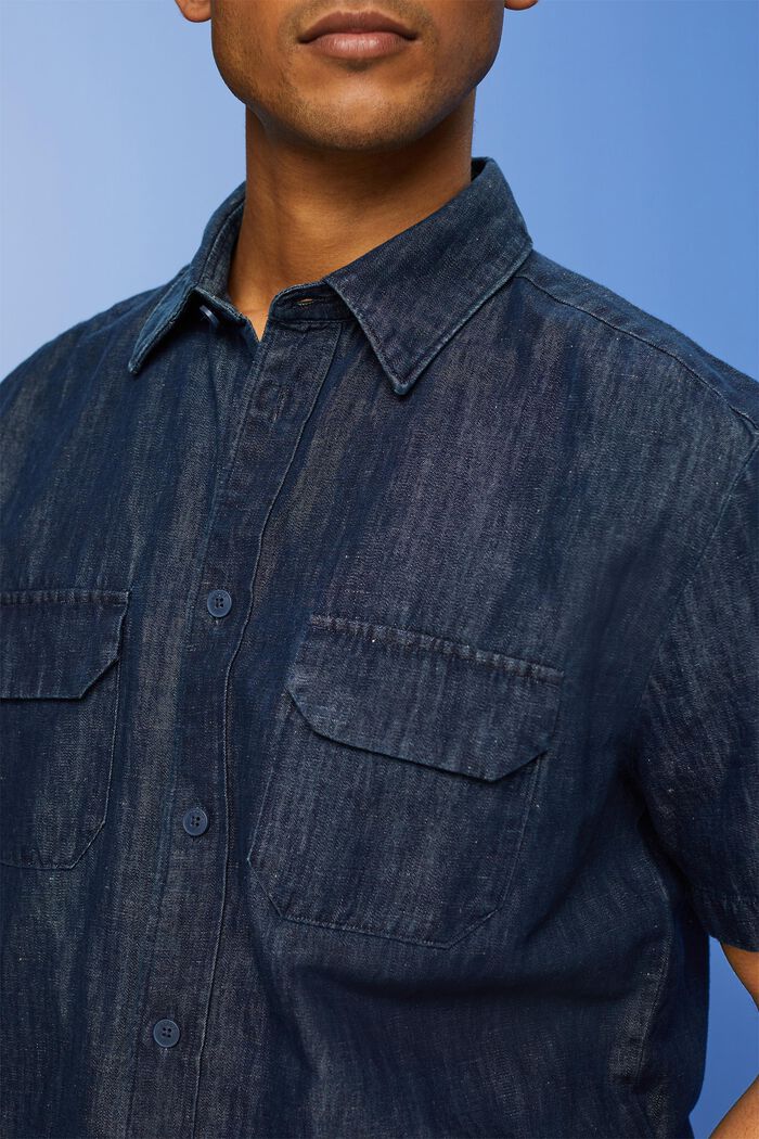Koszula z krótkim rękawem w dżinsowym stylu, BLUE BLACK, detail image number 4