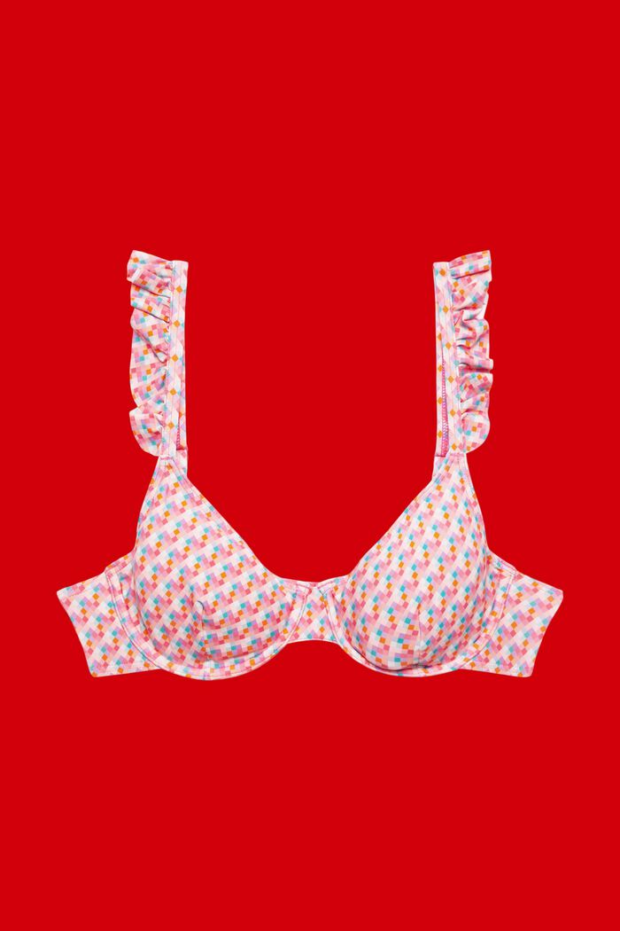Góra od bikini z fiszbinami i geometrycznym wzorem, PINK FUCHSIA, detail image number 3