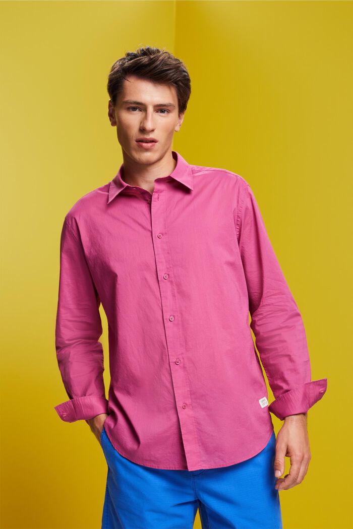 Jednolita koszula z długim rękawem, 100% bawełny, DARK PINK, detail image number 0