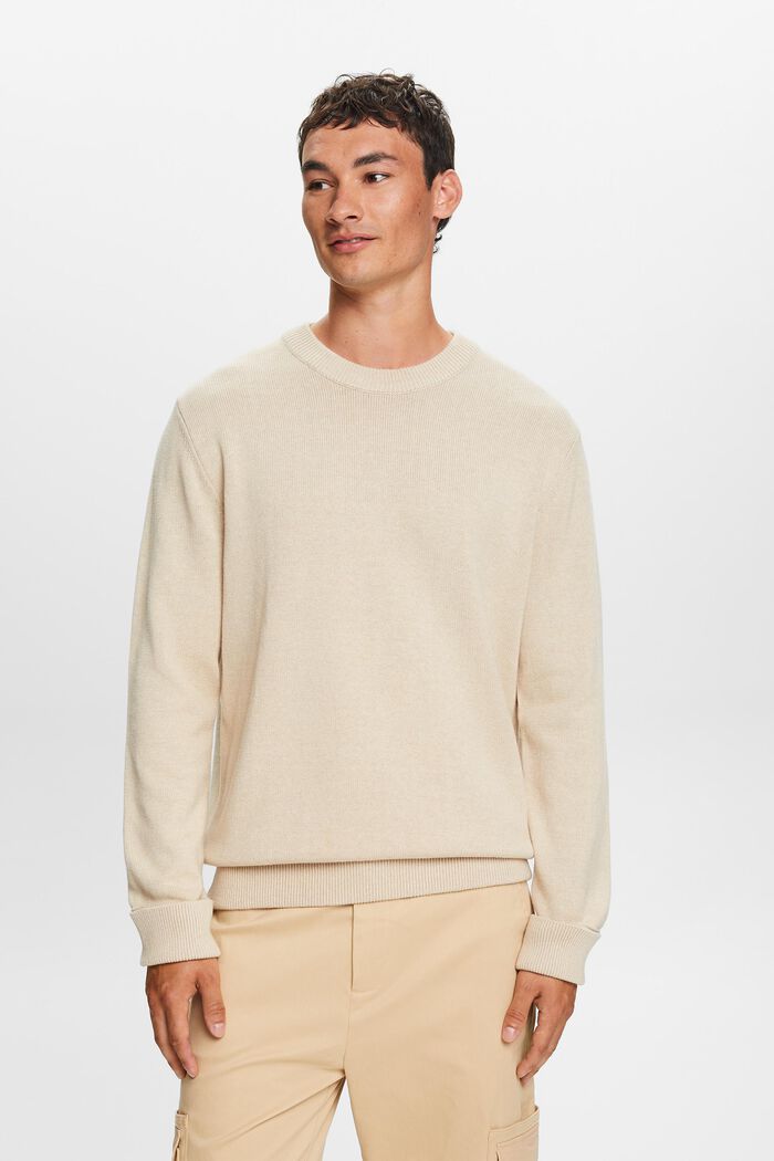 Sweter z okrągłym dekoltem z bawełny, SAND, detail image number 1