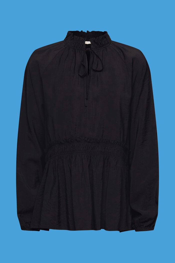 Marszczona bluzka z wiązanym detalem, BLACK, detail image number 5
