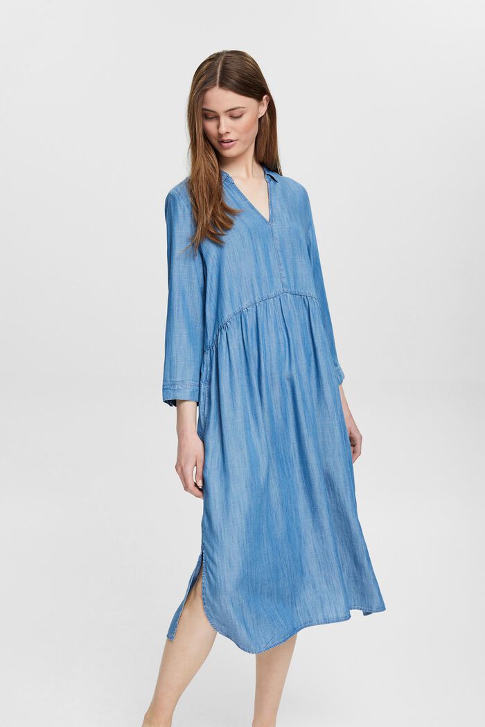Z włókna TENCEL™: sukienka midi w dżinsowym stylu, BLUE MEDIUM WASHED, detail image number 0