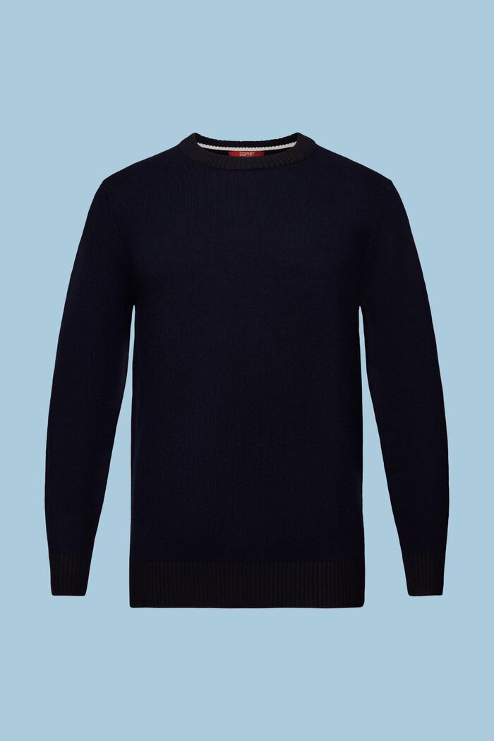Sweter z okrągłym dekoltem z mieszanki wełnianej, NAVY, detail image number 6
