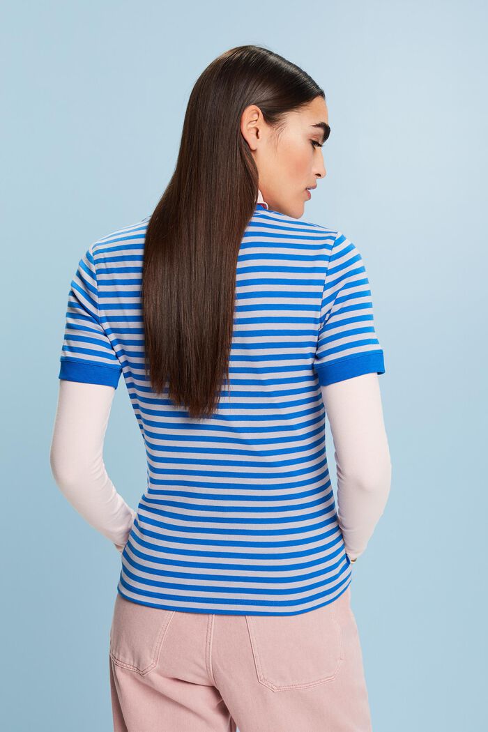 T-shirt bawełniany w paski z nadrukowanym logo, LIGHT BLUE LAVENDER, detail image number 4