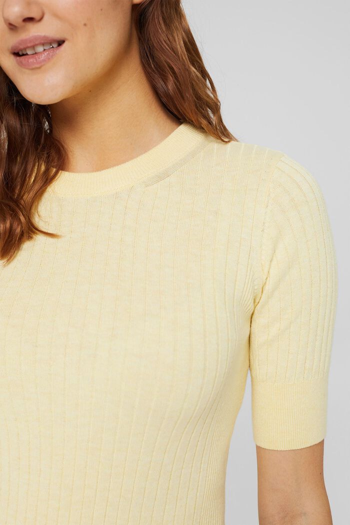 Prążkowany sweter z krótkim rękawem, PASTEL YELLOW, detail image number 0
