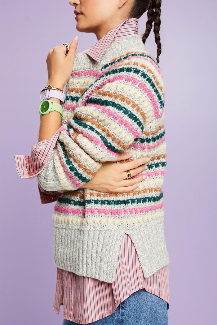 Sweter z mieszanki bawełny i wełny, LIGHT GREY, detail image number 1