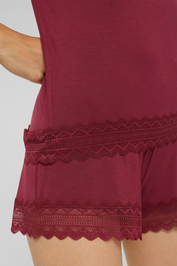 Krótka dżersejowa piżama z LENZING™ ECOVERO™, DARK RED, detail image number 3