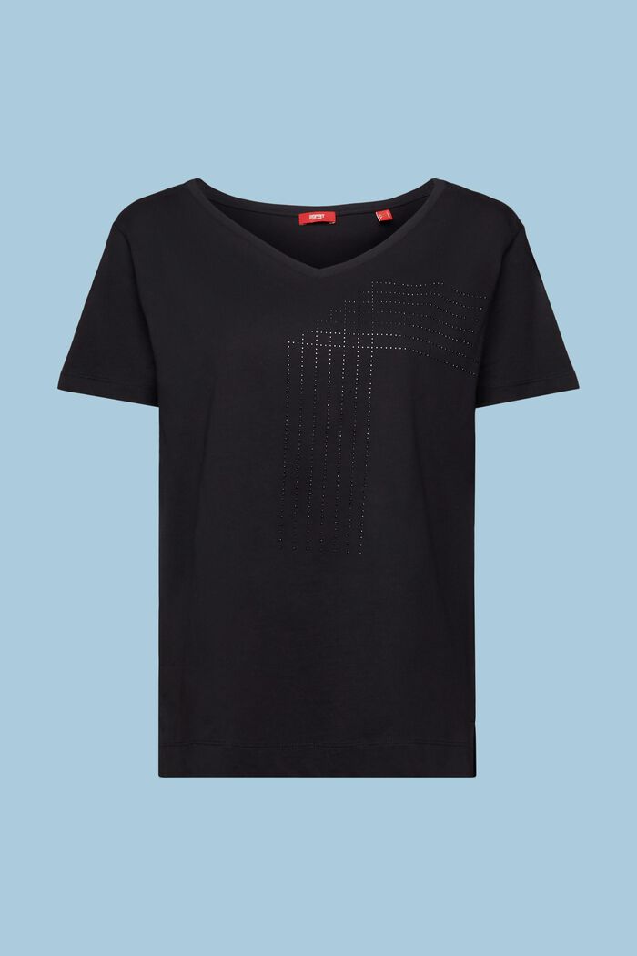 T-shirt z dżerseju ze strasem, BLACK, detail image number 6