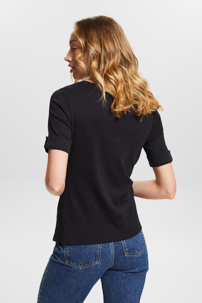 Bawełniany T-shirt z podwiniętymi rękawami, BLACK, detail image number 2