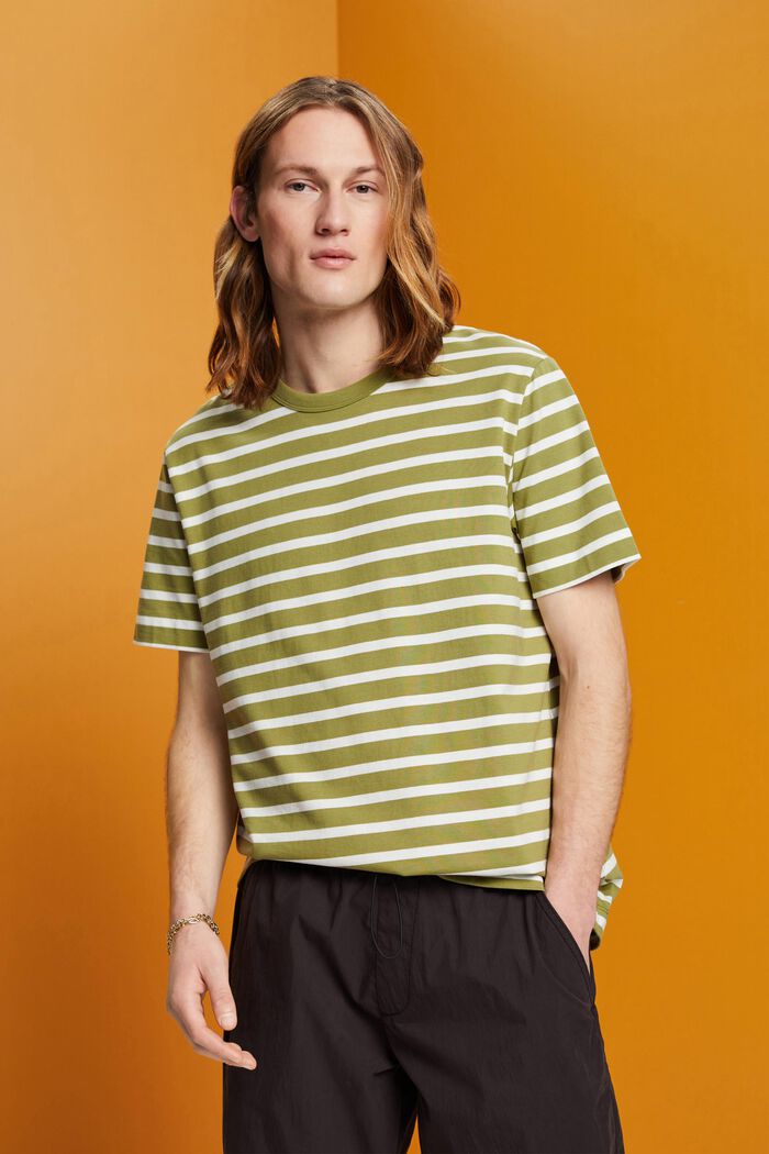 T-shirt w paski ze zrównoważonej bawełny, LEAF GREEN, detail image number 0