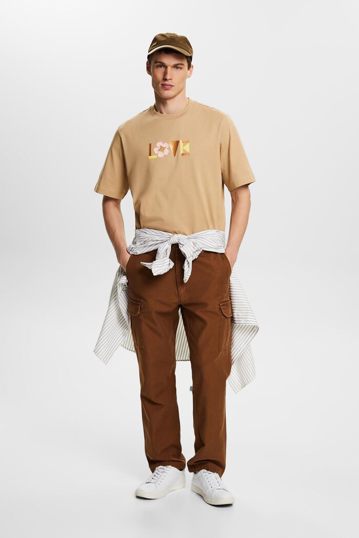 T-shirt z nadrukiem z bawełny pima, unisex, BEIGE, detail image number 1