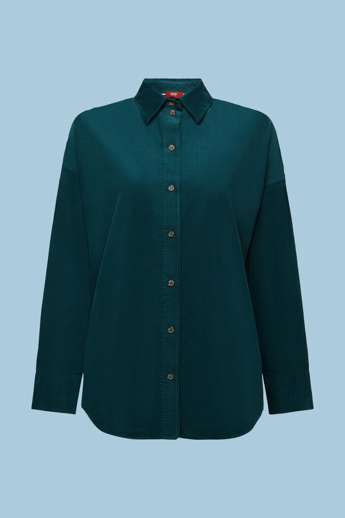 Sztruksowa bluzka koszulowa oversize, EMERALD GREEN, detail image number 6