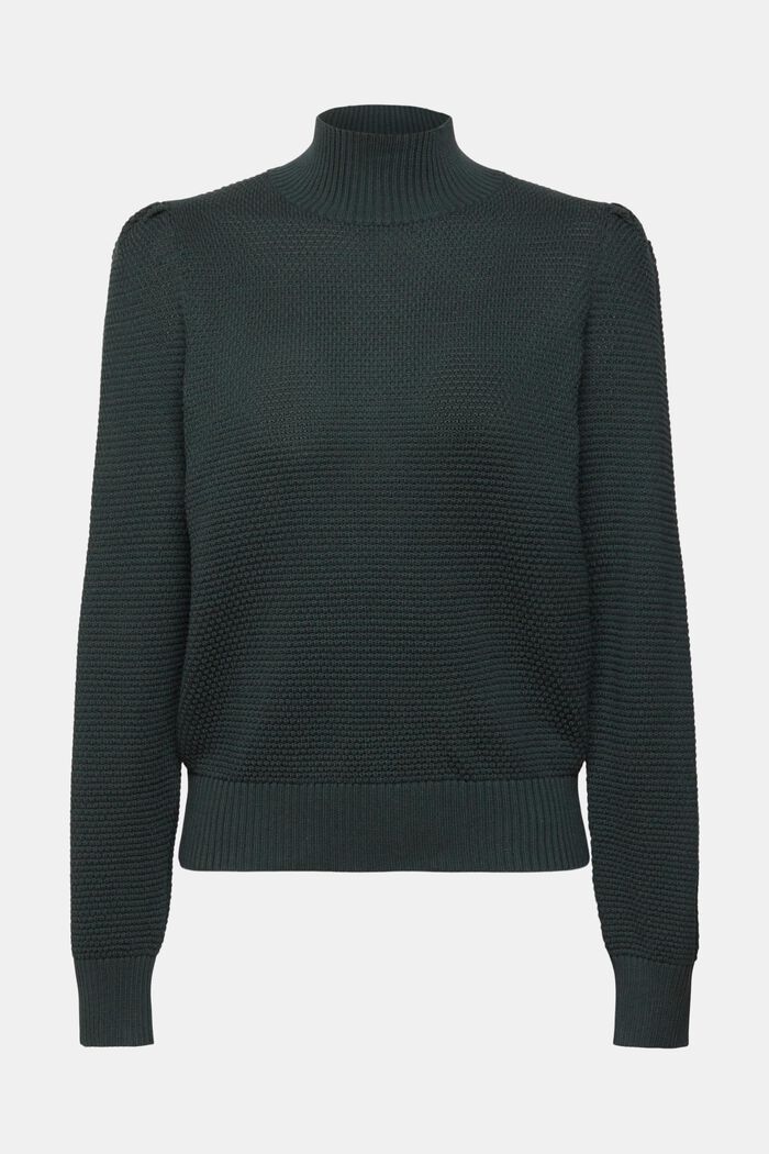 Fakturowany sweter z półgolfem, mieszanka bawełniana, DARK TEAL GREEN, detail image number 2