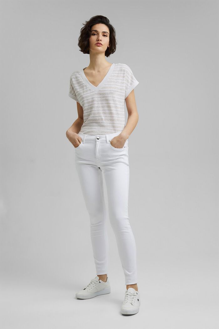 Bawełna/len: T-shirt w paski, WHITE, detail image number 1