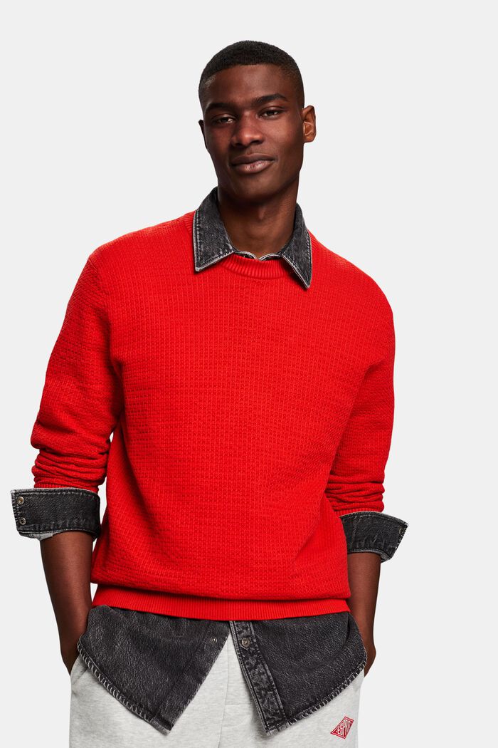 Fakturowany sweter z okrągłym dekoltem, RED, detail image number 0