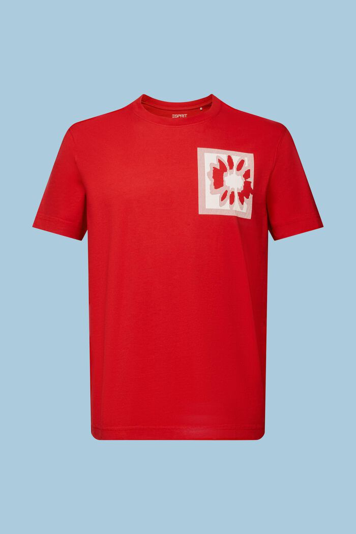 T-shirt z logo i kwiatowym nadrukiem, DARK RED, detail image number 6