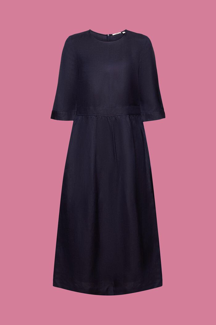 Sukienka midi z mieszanki z lnem i wiskozą, NAVY, detail image number 6