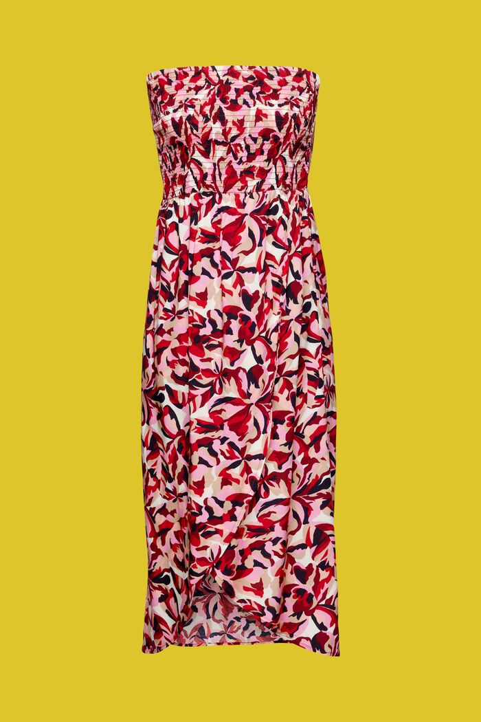 Marszczona, wąska sukienka midi z kwiatowym wzorem, DARK RED, detail image number 5
