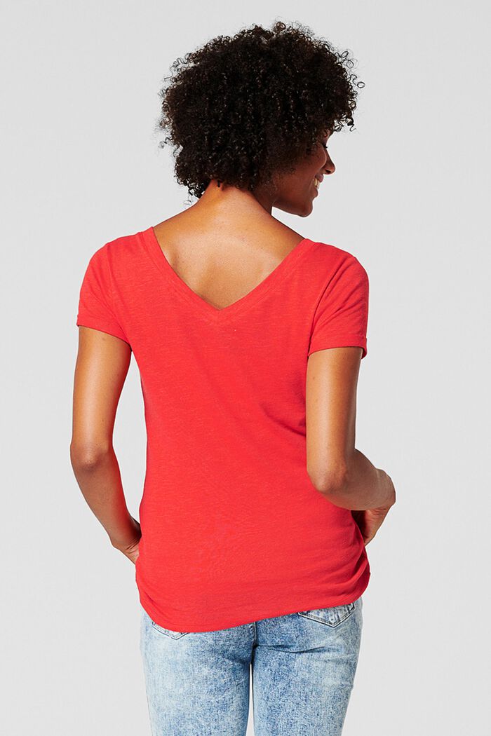 Z lnem: T-shirt z dekoltem w serek po obu stronach, RED, detail image number 1