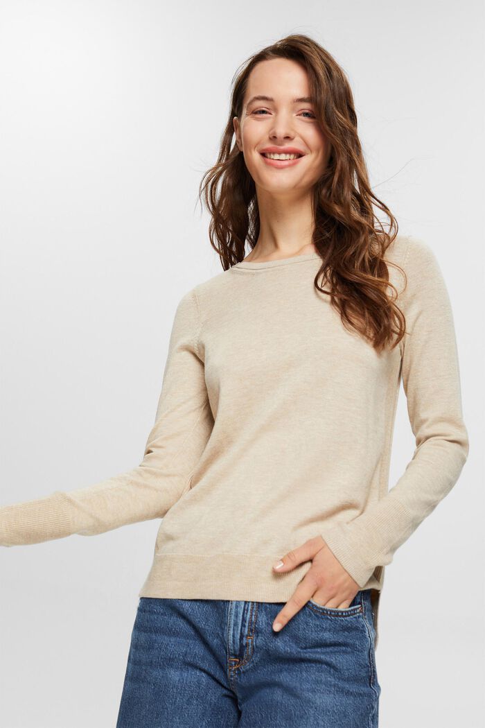 Sweter z dłuższym tyłem, z mieszanki z bawełną ekologiczną, SAND, detail image number 4