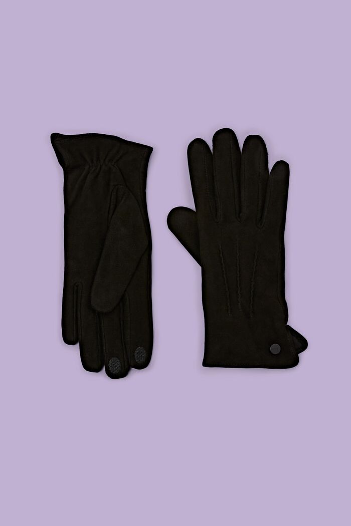 Zamszowe rękawiczki do ekranów dotykowych, BLACK, detail image number 0