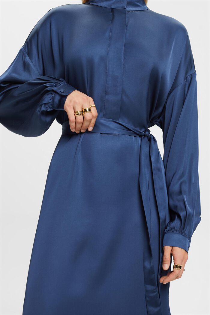 Satynowa sukienka koszulowa, GREY BLUE, detail image number 1